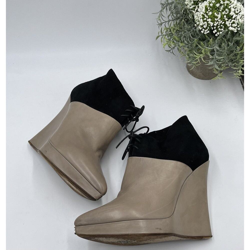 Reed Krakoff‎ Black Suede & Grey Taupe Leather Zipper Wedge Boots Shoes 39/8.5 - Picture 9 of 16
